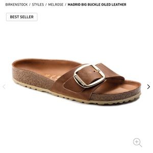 Birkenstock Madrid Big Buckle oiled leather in cognac. Size 37.